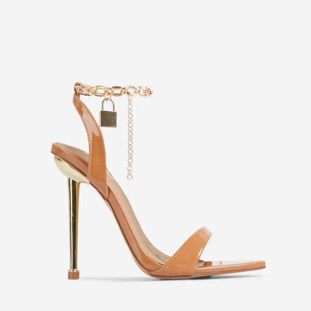 Brand new Tan chain ankle detail high heels sz 10